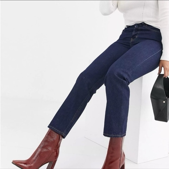 Topshop Women’s Editor Jeans Straight Leg In Dark Wash - Picture 2 of 9